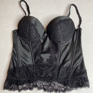 Blush Corset Black Dotted Swiss Satin & Lace Corset